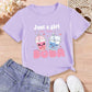 1pc Tween Girl Casual Printed Round Neck Short Sleeve T-Shirt, Summer