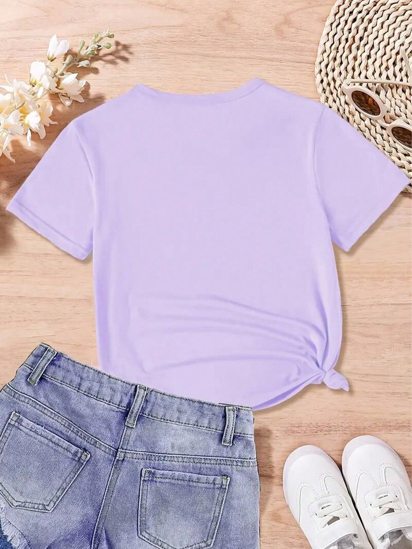 1pc Tween Girl Casual Printed Round Neck Short Sleeve T-Shirt, Summer