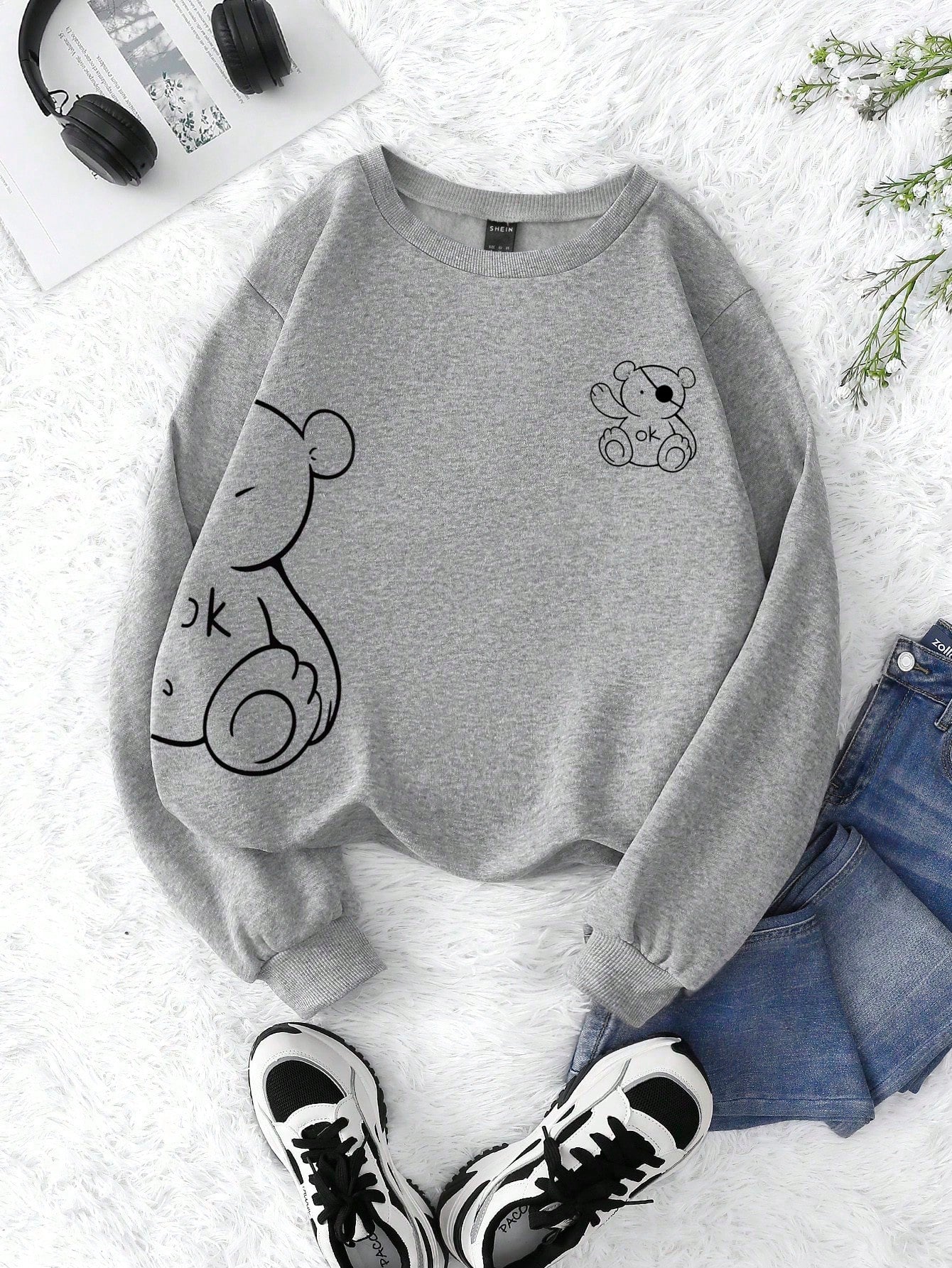 INAWLY Cartoon Graphic Thermal Lined Sweatshirt,Long Sleeve Tops