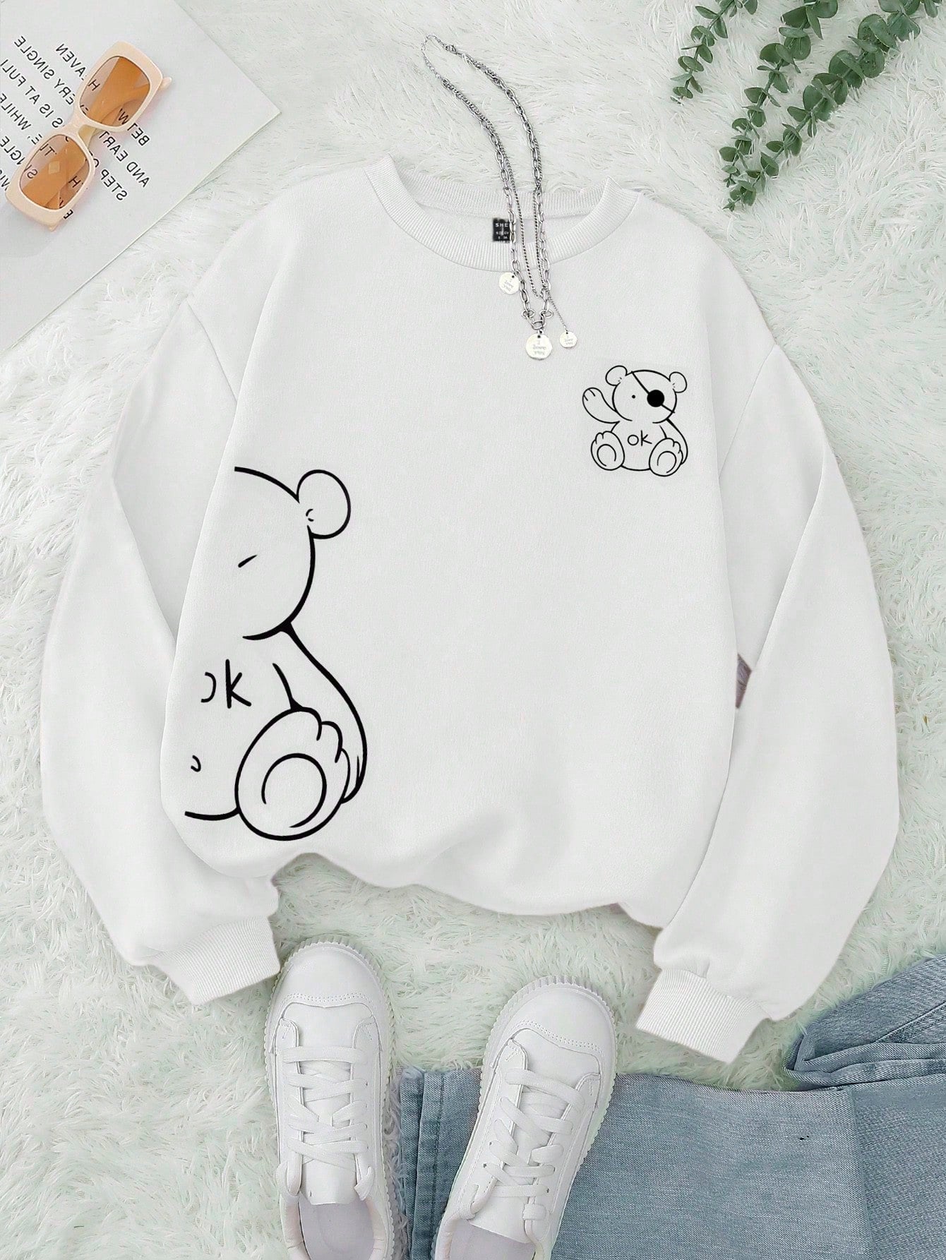 INAWLY Cartoon Graphic Thermal Lined Sweatshirt,Long Sleeve Tops