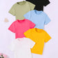 6pcs Young Girl Casual Comfortable Solid Color Crew Neck Short Sleeve T-Shirt Set, Summer Gift