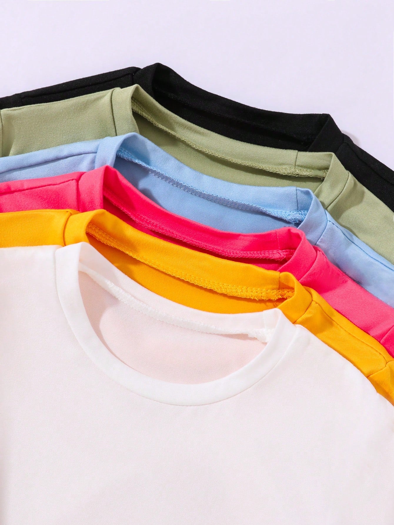 6pcs Young Girl Casual Comfortable Solid Color Crew Neck Short Sleeve T-Shirt Set, Summer Gift