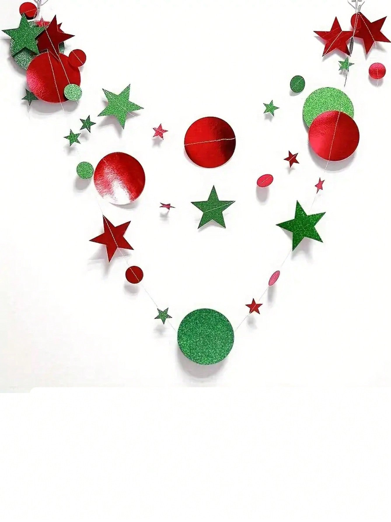 1/2pcs Glitter Polka Dot Star Garland, Red Green Mix Christmas Background Banner, Suitable For Christmas Themed Decor, Party Decoration, Christmas Tree Ornament,Christmas