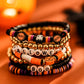 7pcs Halloween Themed Polymer Clay Beaded Stackable Elastic Bracelet Set, Fashionable Pumpkin