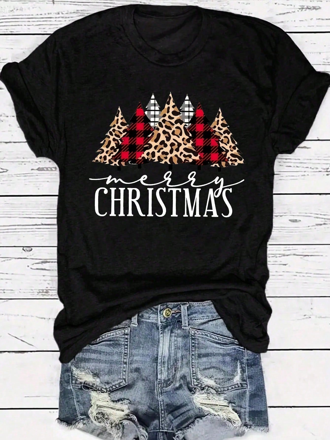 LUNE Women Christmas Tree Print Short Sleeve T-Shirt