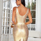 V-Neck Bandage Bodycon  Dress For Wedding Guest Strap Foil Formal Gowns Evening Dress