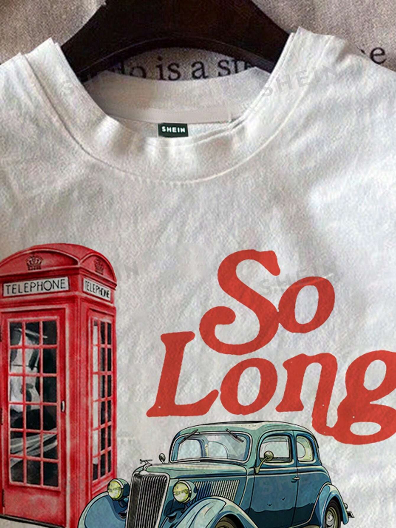 Attitoon Women's Casual "So Long London" Vintage Telephone Booth Car Print White Loose Crew Neck Short Sleeve Thin T-Shirt, Summer