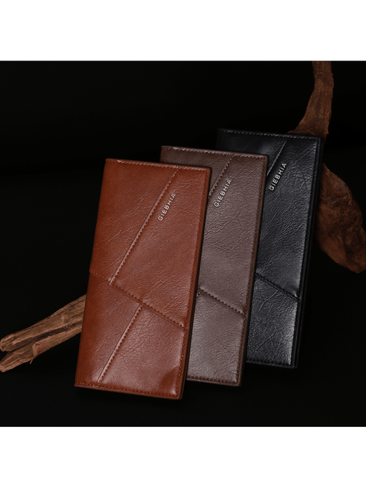 1pc Retro Men Long Wallet, Multifunctional Large Capacity, Fashionable Suit Style, Thin Soft Leather Bifold