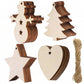 30pcs Blank Wooden Christmas Decor Ornaments, Christmas Tree, Snowman, Star Shapes, With 10m Jute Rope, 2mm Thick, DIY Arts