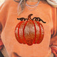 Orange Sequined Halloween Pumpkin Graphic Drop Shoulder Round Neck Sweatshirt