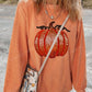 Orange Sequined Halloween Pumpkin Graphic Drop Shoulder Round Neck Sweatshirt