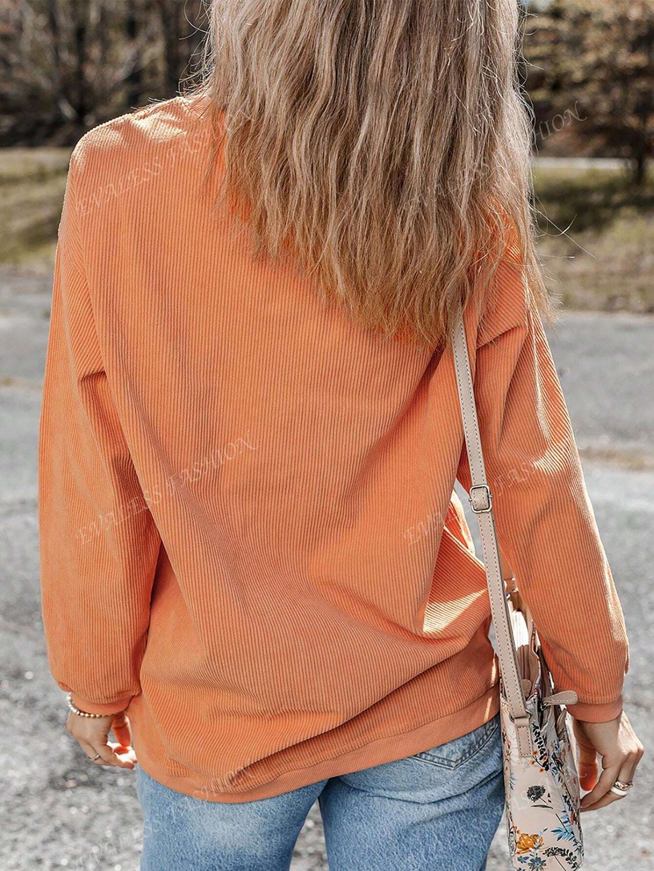 Orange Sequined Halloween Pumpkin Graphic Drop Shoulder Round Neck Sweatshirt