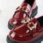 1pair Girls Simple British Style Flat Leather Shoes, Waterproof