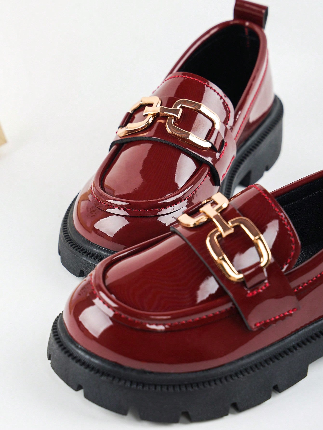 1pair Girls Simple British Style Flat Leather Shoes, Waterproof