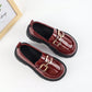 1pair Girls Simple British Style Flat Leather Shoes, Waterproof