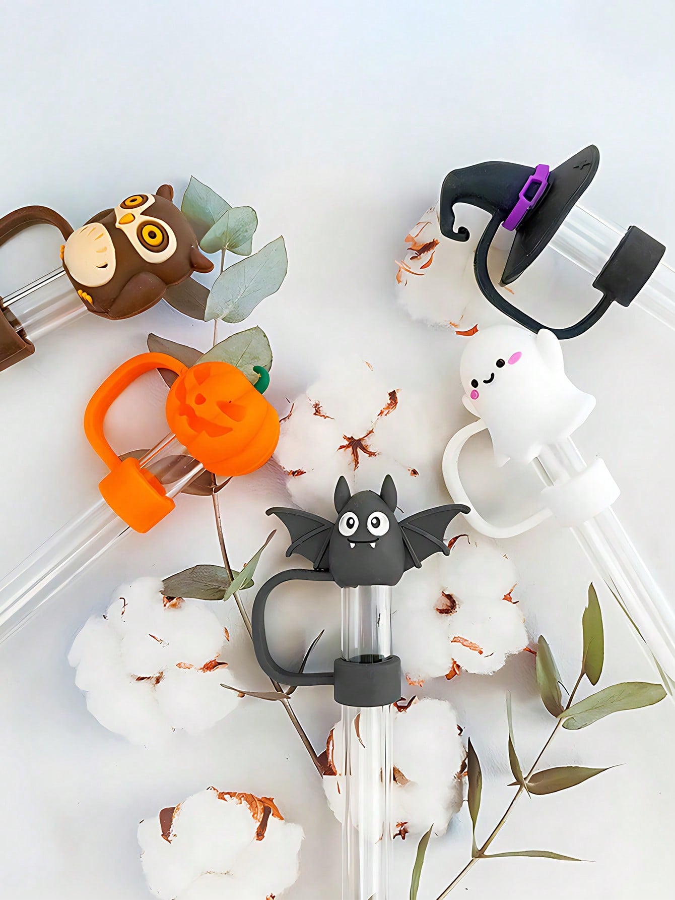 5pcs-Halloween Straw Cover Cap For Cup, Silicone Straw Topper For 30