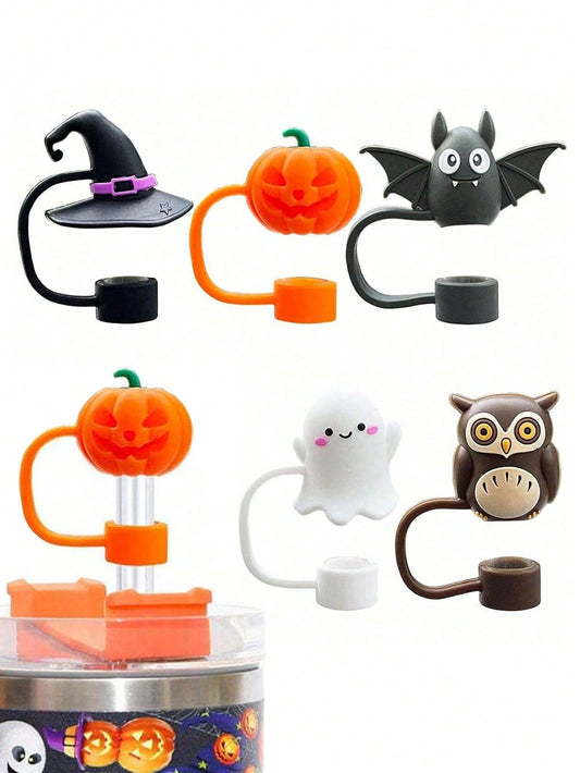 5pcs-Halloween Straw Cover Cap For Cup, Silicone Straw Topper For 30