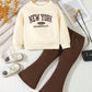 2pcs/Set Young Girl Letter Print Pullover Sweatshirt And Wide Leg Pants Casual Outdoor Sports Set, Fall/Winter