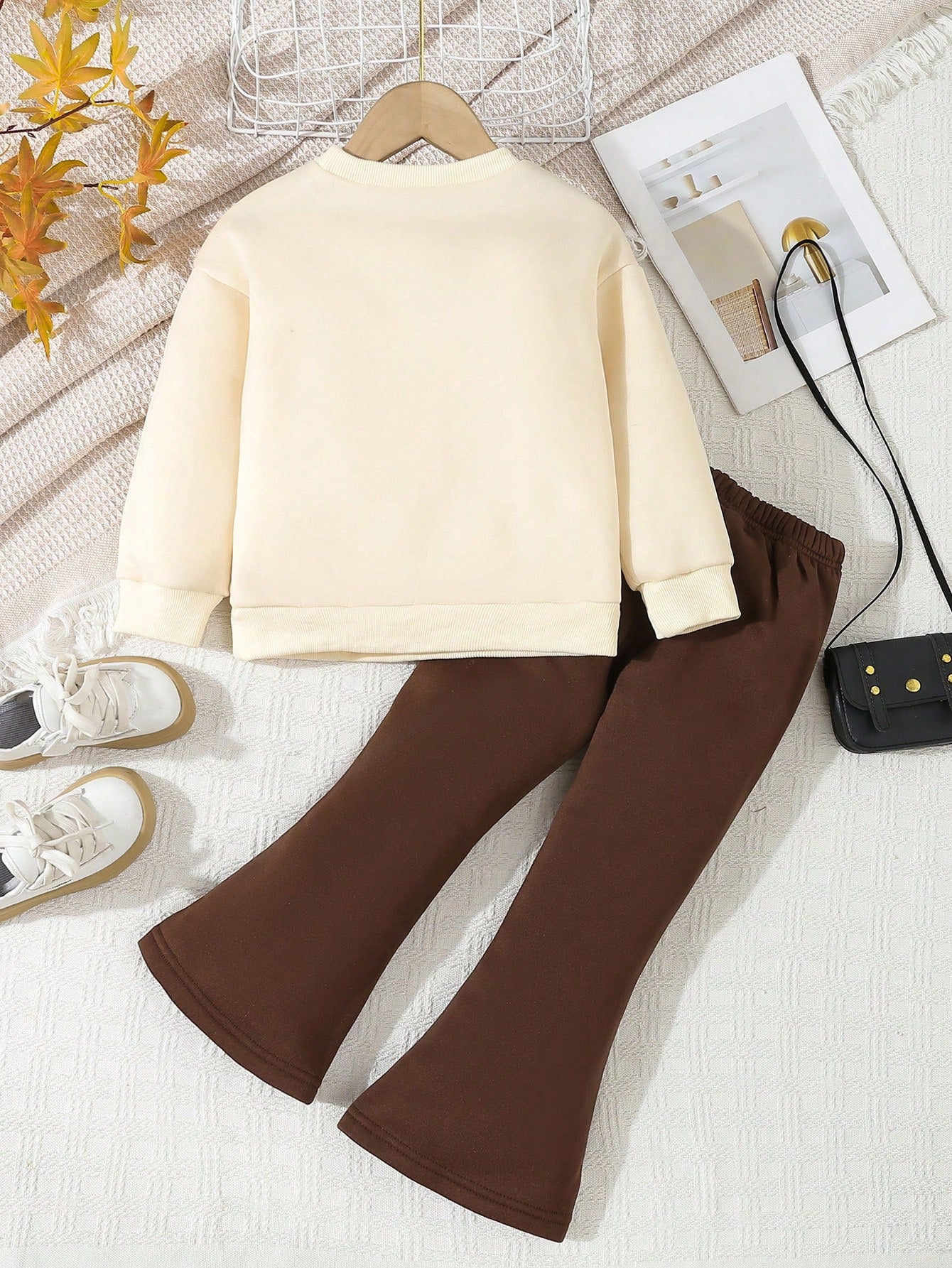 2pcs/Set Young Girl Letter Print Pullover Sweatshirt And Wide Leg Pants Casual Outdoor Sports Set, Fall/Winter