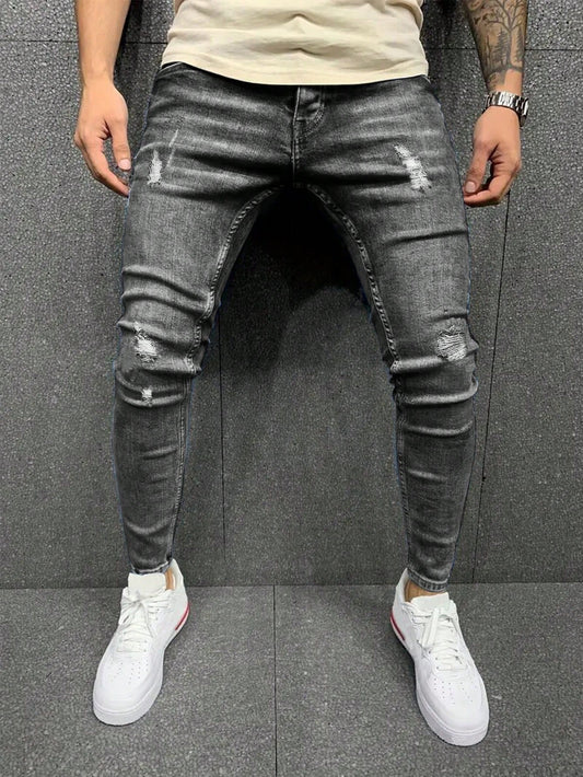 Men's Casual Distressed Elastic Denim Jeans