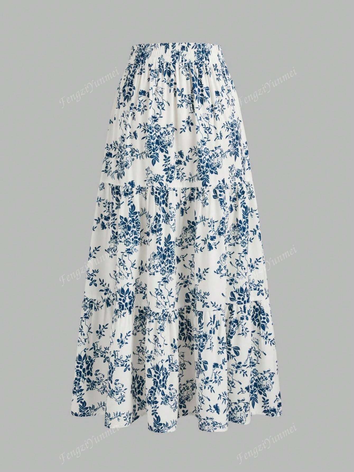 Retro  Full Print A-Line Skirt, Casual