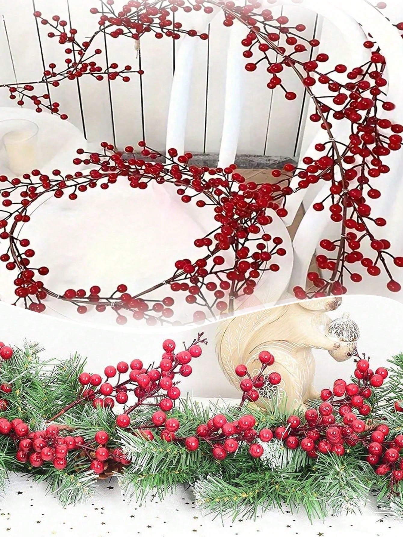 1pc Red Berry Garland Christmas Decoration, Artificial Cranberry Vine - Plastic Holly Hanging Decor, Suitable For Home, Wedding, Christmas - Versatile Artificial Berry Wreath, For Table, New Year Celebration, Engagement Party Decoration