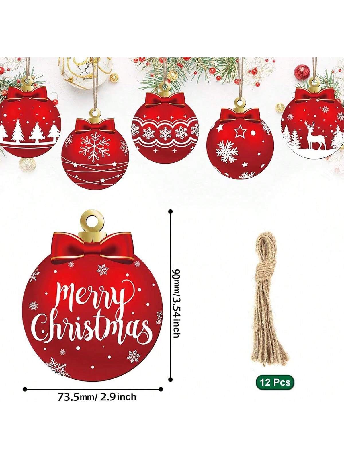 1/12pcs Christmas Ball Ornaments (Wooden Ornaments) Single-Sided Wooden Hanging Decor, Christmas Home Decoration, Seasonal Holiday Ornaments,Christmas