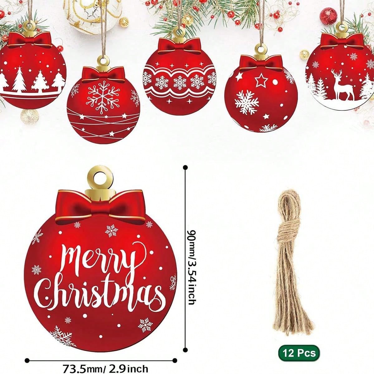 1/12pcs Christmas Ball Ornaments (Wooden Ornaments) Single-Sided Wooden Hanging Decor, Christmas Home Decoration, Seasonal Holiday Ornaments,Christmas