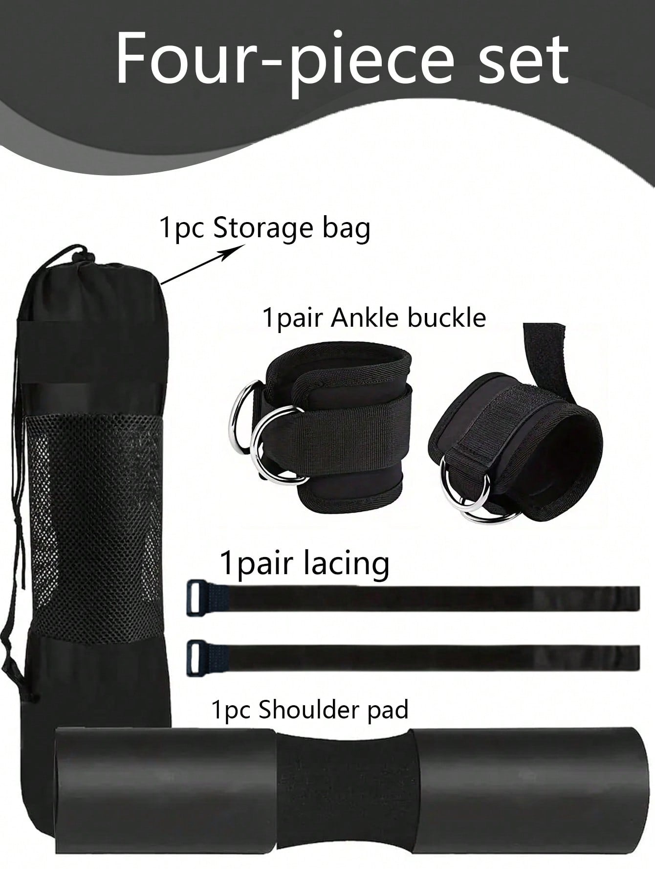 1 Barbell Pad Kit Consisting Of 2 Ankle Straps, 1 Resistance Tension Band, 1 Shoulder Pad, 1 Shoulder Pad Storage Bag And 2 Bindings For Squat Hip Thrust, Exercise, Weight Training