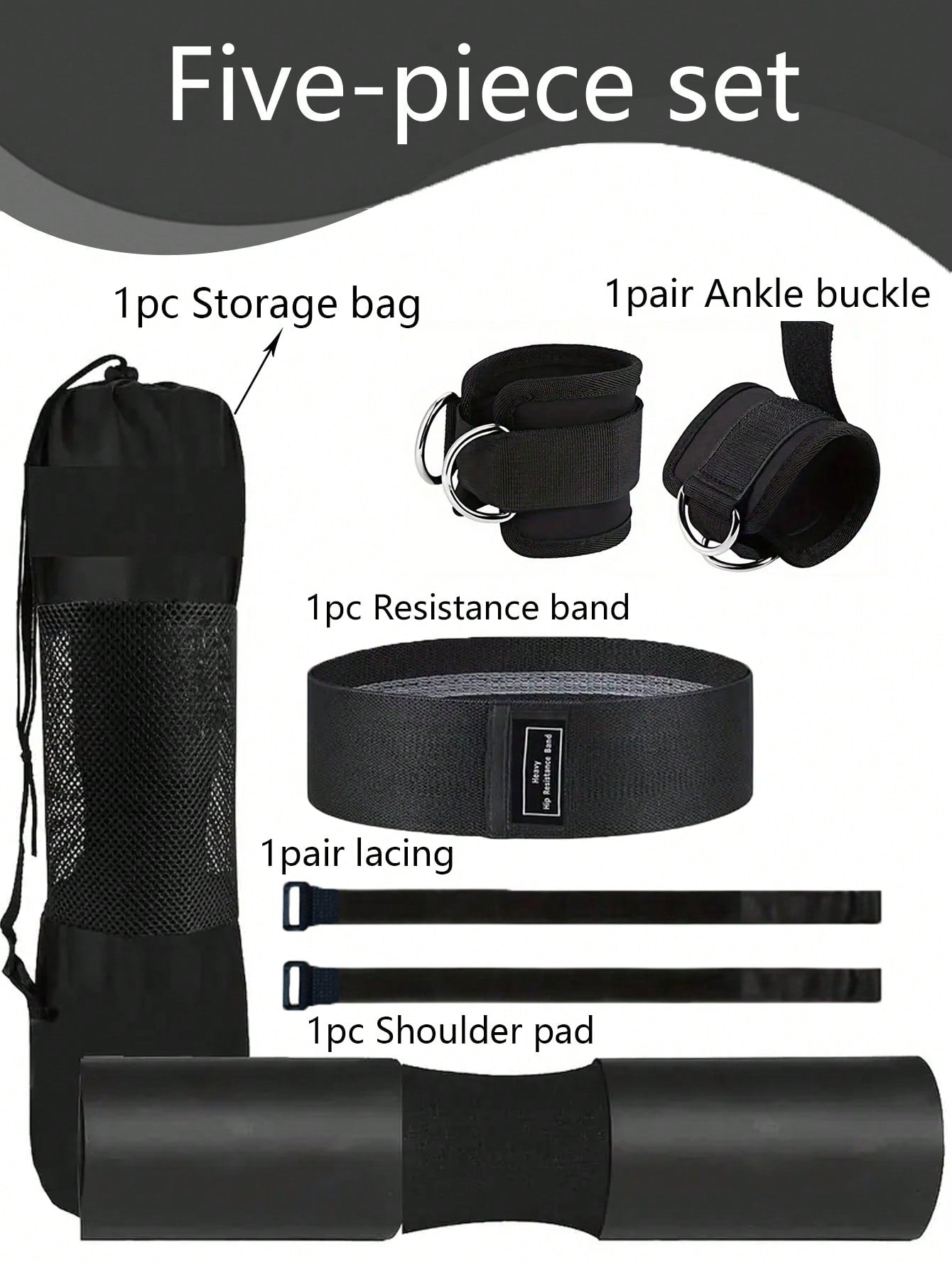 1 Barbell Pad Kit Consisting Of 2 Ankle Straps, 1 Resistance Tension Band, 1 Shoulder Pad, 1 Shoulder Pad Storage Bag And 2 Bindings For Squat Hip Thrust, Exercise, Weight Training