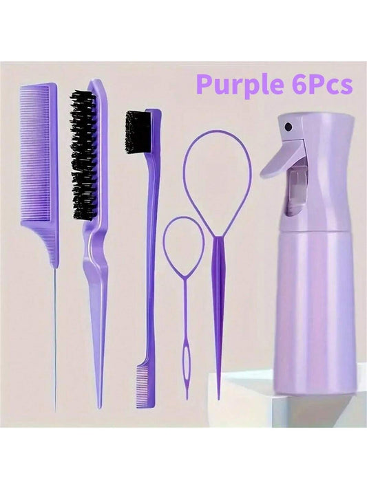 6-Piece Essential Hair Styling Tool Set - Hair Brush Kit With Spray Bottle