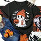 Women's Casual Halloween Elements Cartoon Pumpkin Face Ghost Pattern Printed Basic Short Sleeve T-Shirt