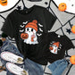 Women's Casual Halloween Elements Cartoon Pumpkin Face Ghost Pattern Printed Basic Short Sleeve T-Shirt