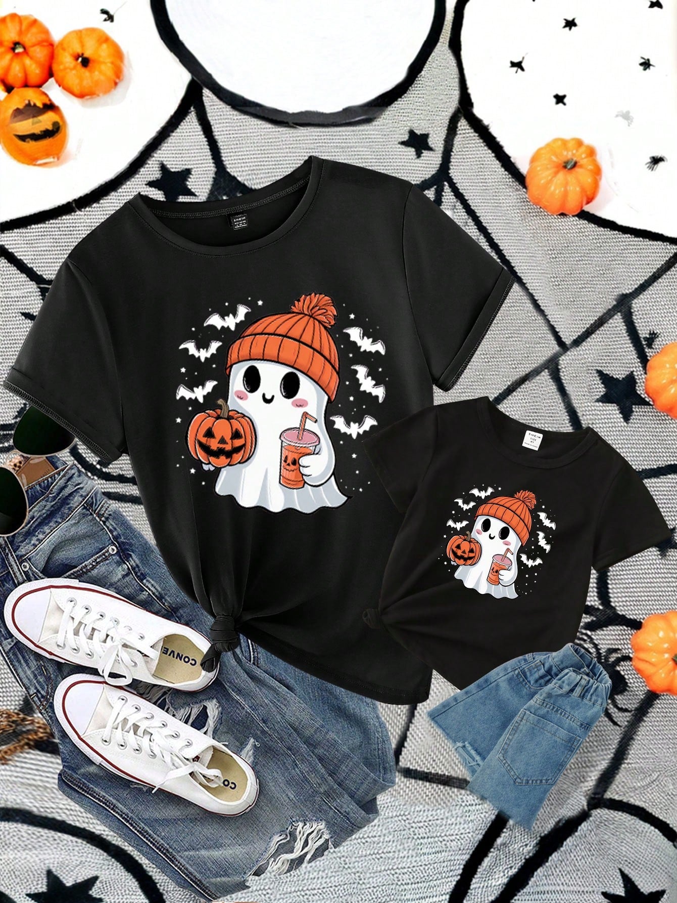 Women's Casual Halloween Elements Cartoon Pumpkin Face Ghost Pattern Printed Basic Short Sleeve T-Shirt