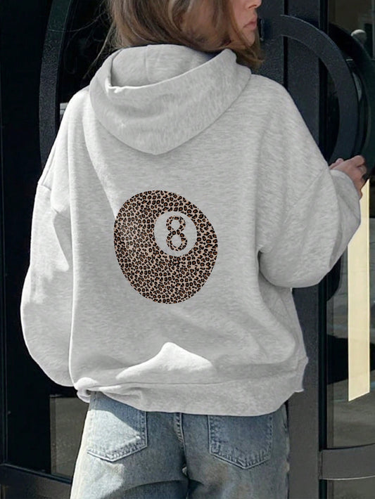 EZwear Leopard Print Numeric Digital Pocket Hooded Sweatshirt