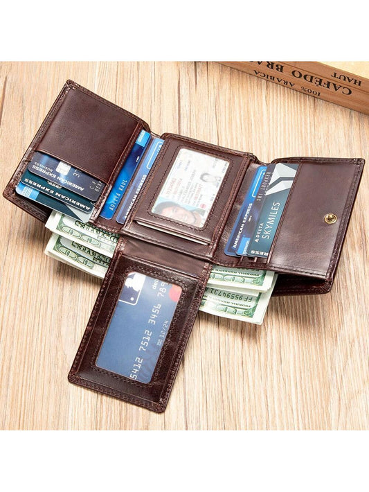 Vintage Genuine Leather Slim Bifold Wallet, Multi-Function ID/Credit Card Holder Purse, Valentine's Day Gift For Men