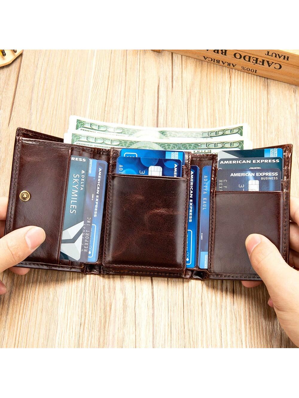 Vintage Genuine Leather Slim Bifold Wallet, Multi-Function ID/Credit Card Holder Purse, Valentine's Day Gift For Men