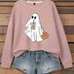 LUNE Women's Cute Little Ghost Drinking Coffee Halloween Spooky Season Women Sweatshirt