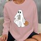 LUNE Women's Cute Little Ghost Drinking Coffee Halloween Spooky Season Women Sweatshirt