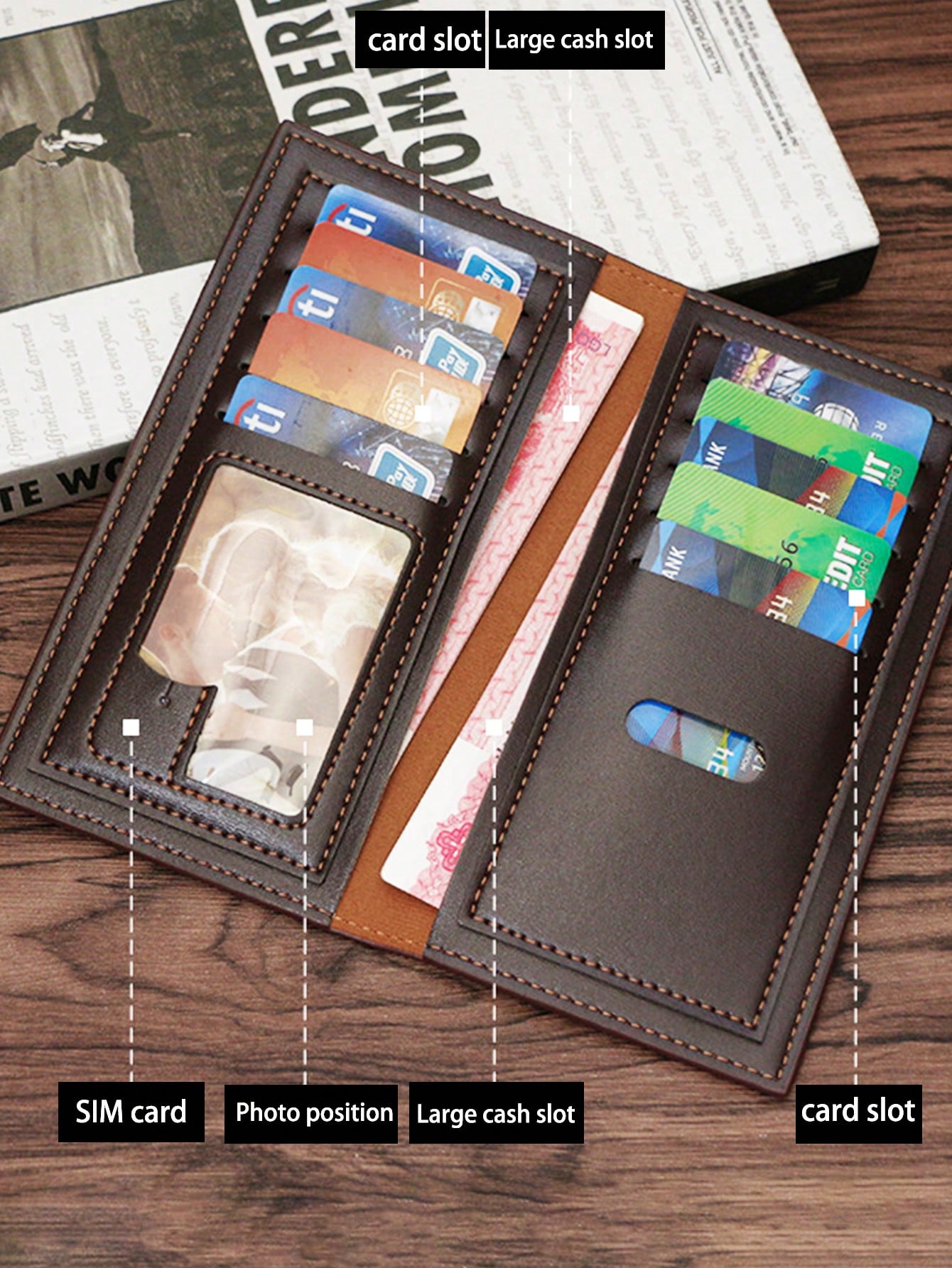 1pc Men's Wallet Long Hand Cash Clip Wallet Large Capacity Card Bag Three Fold Multi Card Slot Wallet PU Wallet Men's Card Sleeve Suit Bag