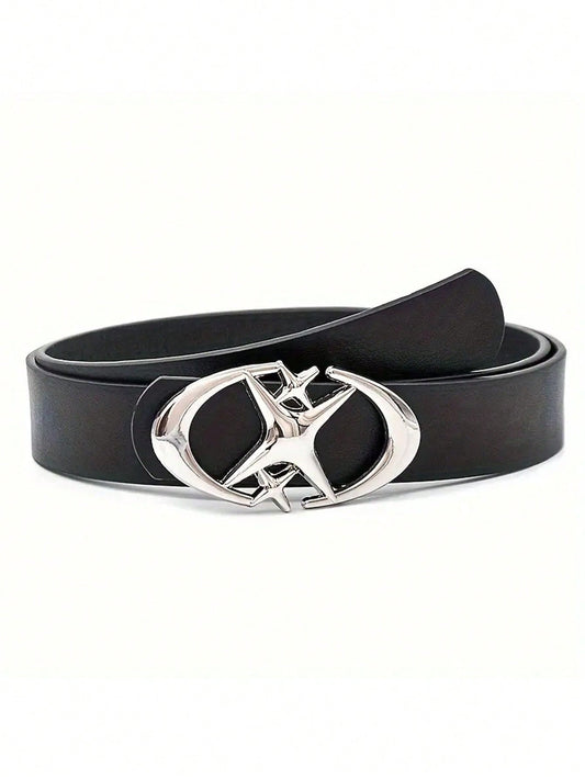 Oval Cross Metal Buckle Belt Black Simple Casual Jeans Belt Trend Unisex Belt For Men,Ideal For Gifts Halloween