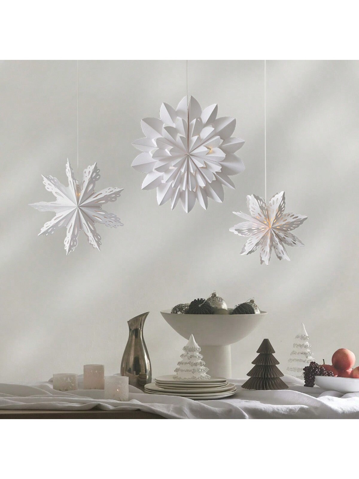 1pc Paper 3D Snowflake Hanging Ornament With Lights, Christmas Party Decoration,Christmas