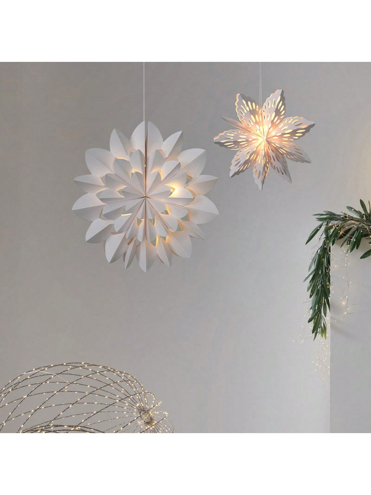 1pc Paper 3D Snowflake Hanging Ornament With Lights, Christmas Party Decoration,Christmas