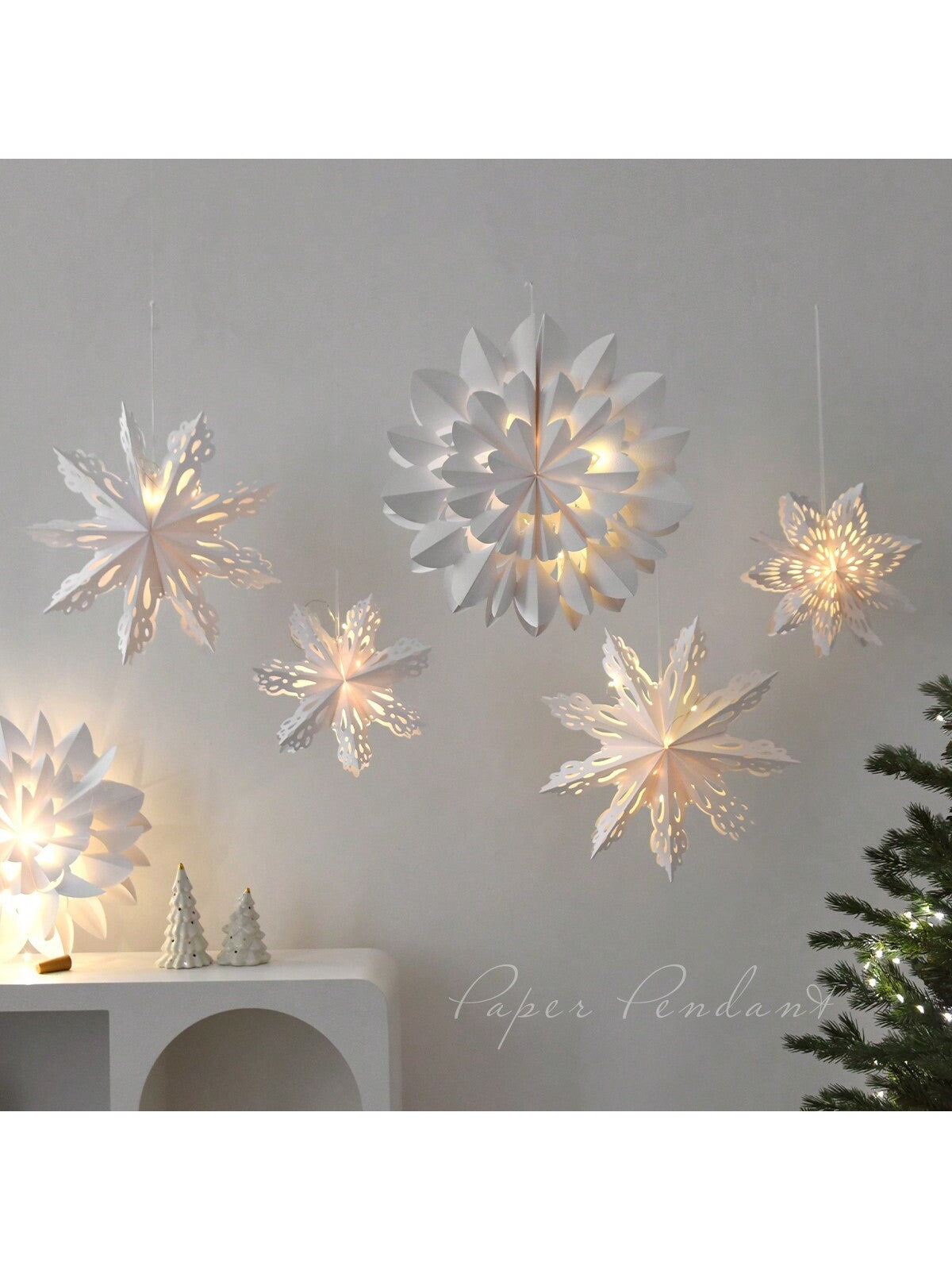 1pc Paper 3D Snowflake Hanging Ornament With Lights, Christmas Party Decoration,Christmas