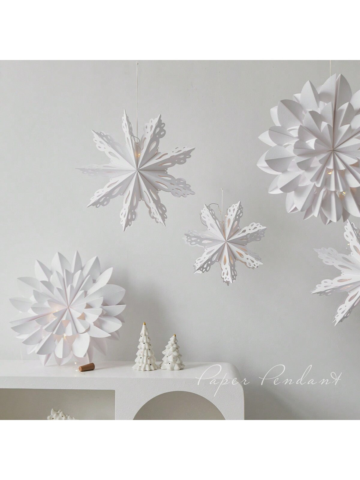 1pc Paper 3D Snowflake Hanging Ornament With Lights, Christmas Party Decoration,Christmas