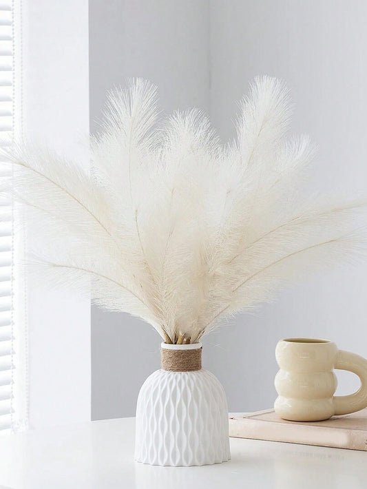 20pcs/10pcs Artificial Reed Grass Boho Christmas Decor Faux Pampas Grass Large Tall Fluffy Artificial Fake Flower Bulrush Reed Grass For Vase Filler Farmhouse Home Kitchen Bohemian Decoration, Room, Wedding Party Decor (White), Christmas Decoration