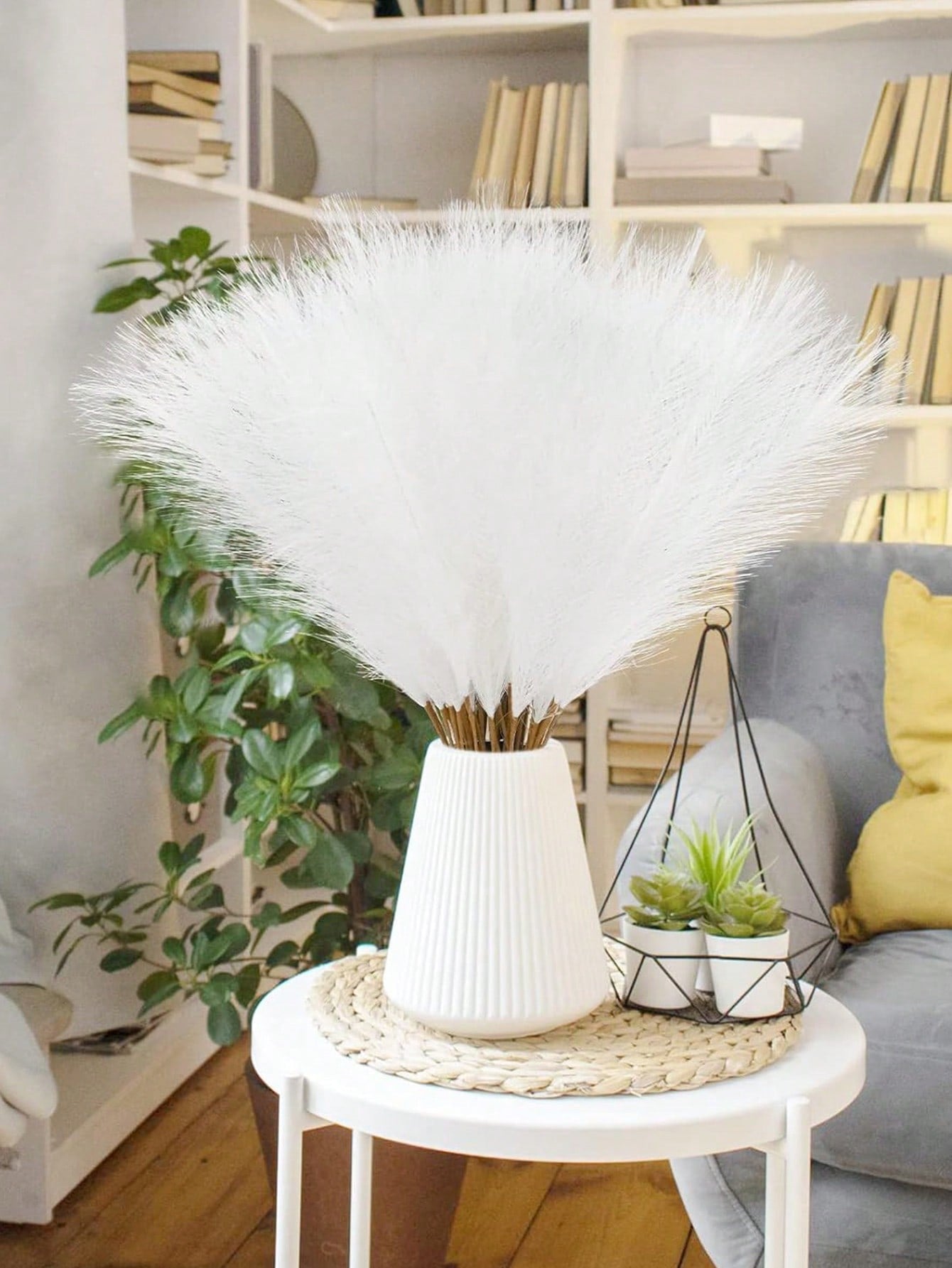 20pcs/10pcs Artificial Reed Grass Boho Christmas Decor Faux Pampas Grass Large Tall Fluffy Artificial Fake Flower Bulrush Reed Grass For Vase Filler Farmhouse Home Kitchen Bohemian Decoration, Room, Wedding Party Decor (White), Christmas Decoration