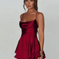 1pc Stylish Backless Drawstring Design Pleated Dress, Sexy Satin Mini Dress For Party, Bar, Home