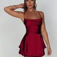 1pc Stylish Backless Drawstring Design Pleated Dress, Sexy Satin Mini Dress For Party, Bar, Home