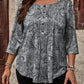 EMERY ROSE Plus Size Paisley Print Loose Fit Round Neck 3/4 Sleeve T-Shirt For Casual Daily Wear, Autumn, For Christmas